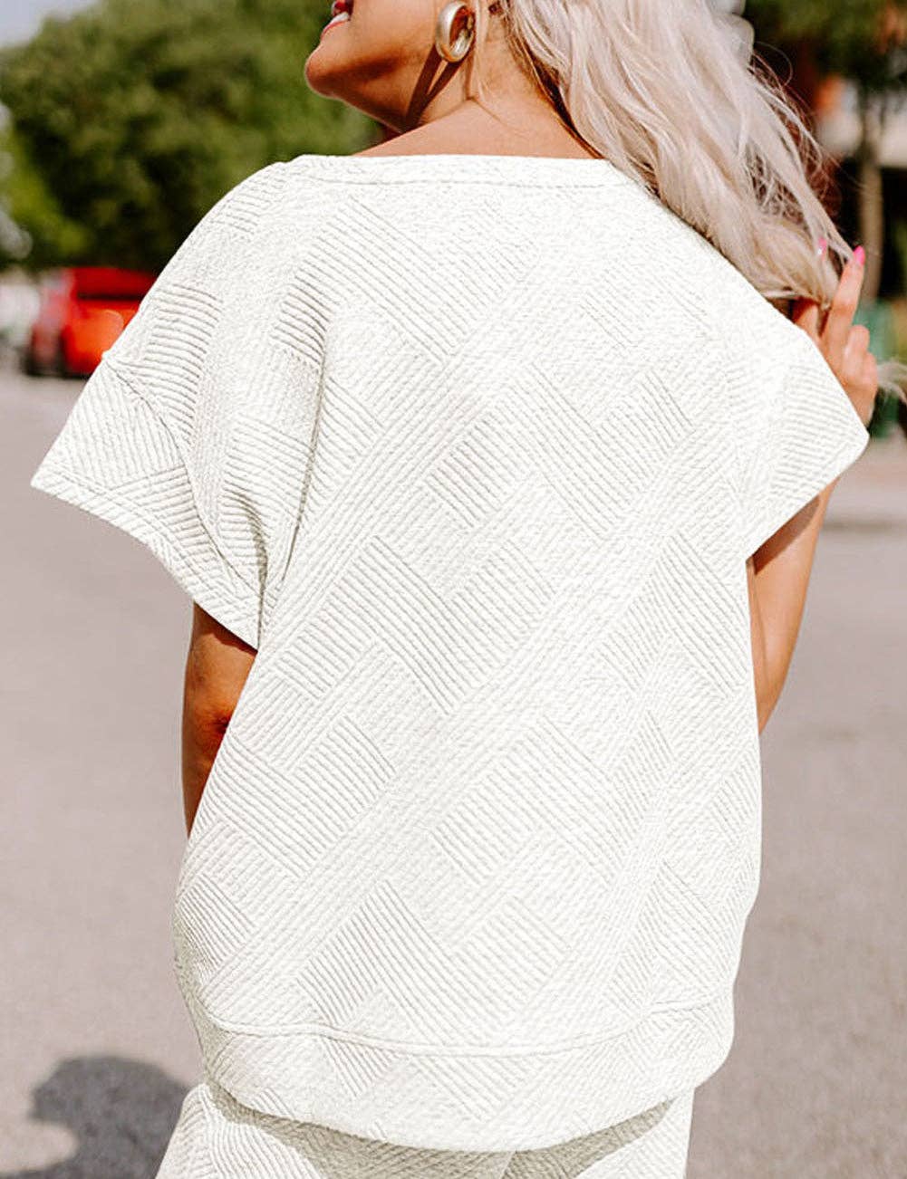 FULL TIME PURCHASE - Wholesale Lounge Set - Women's - Textured Loose Fit T Shirt and Drawstring Pants Set9