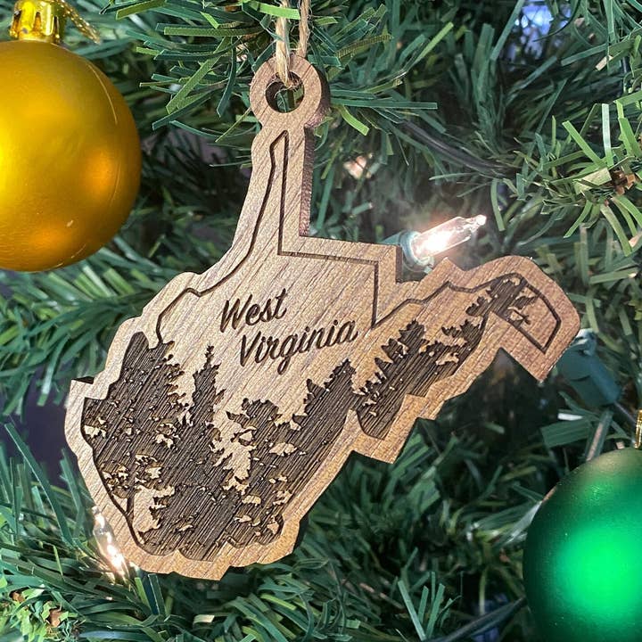 West Virginia Ornament State Shape | WV Trees Ornament for wholesale by The Nostalgia Company