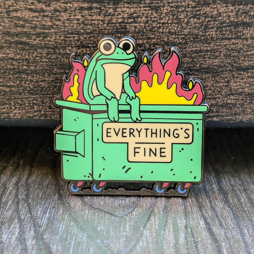 Mimic Gaming Co - Wholesale Lapel Pin/Button - Frog Dumpster Fire Hard Enamel Pin - 1.5"