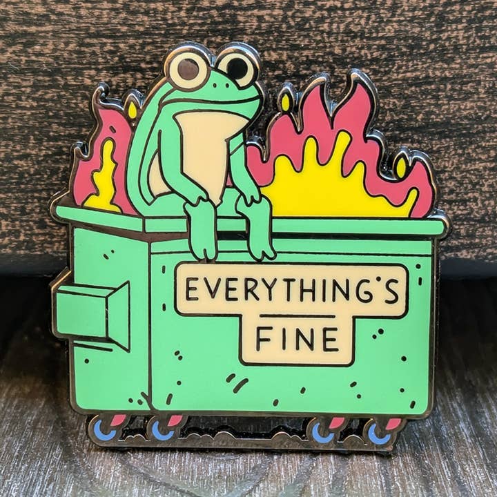 Frog Dumpster Fire Hard Enamel Pin - 1.5" for wholesale by Mimic Gaming Co