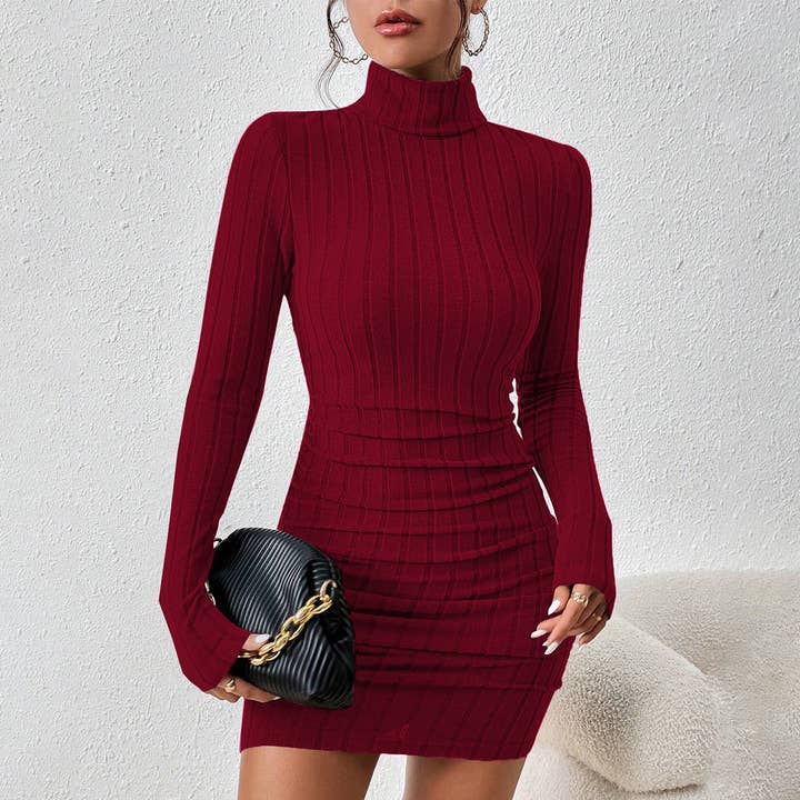 SIMPLE TURTLENECK SLIM SWEATER SKIRT for wholesale by Lily Clothing