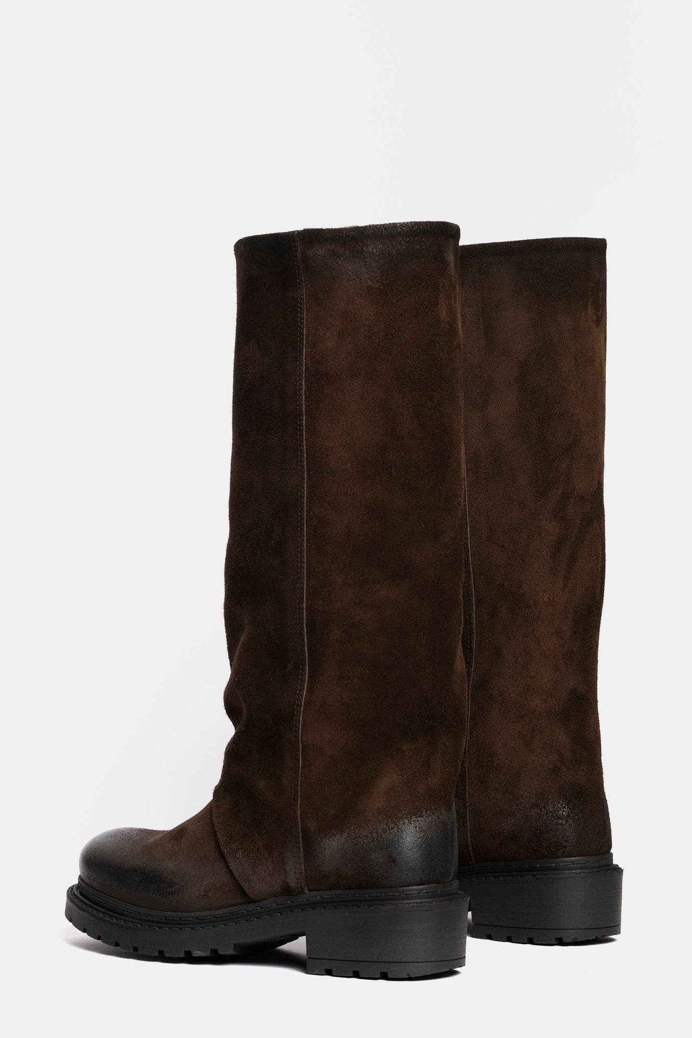 METISSE – Botas - Mulher por atacado – Bota biker de camurça marrom escuro MA9463