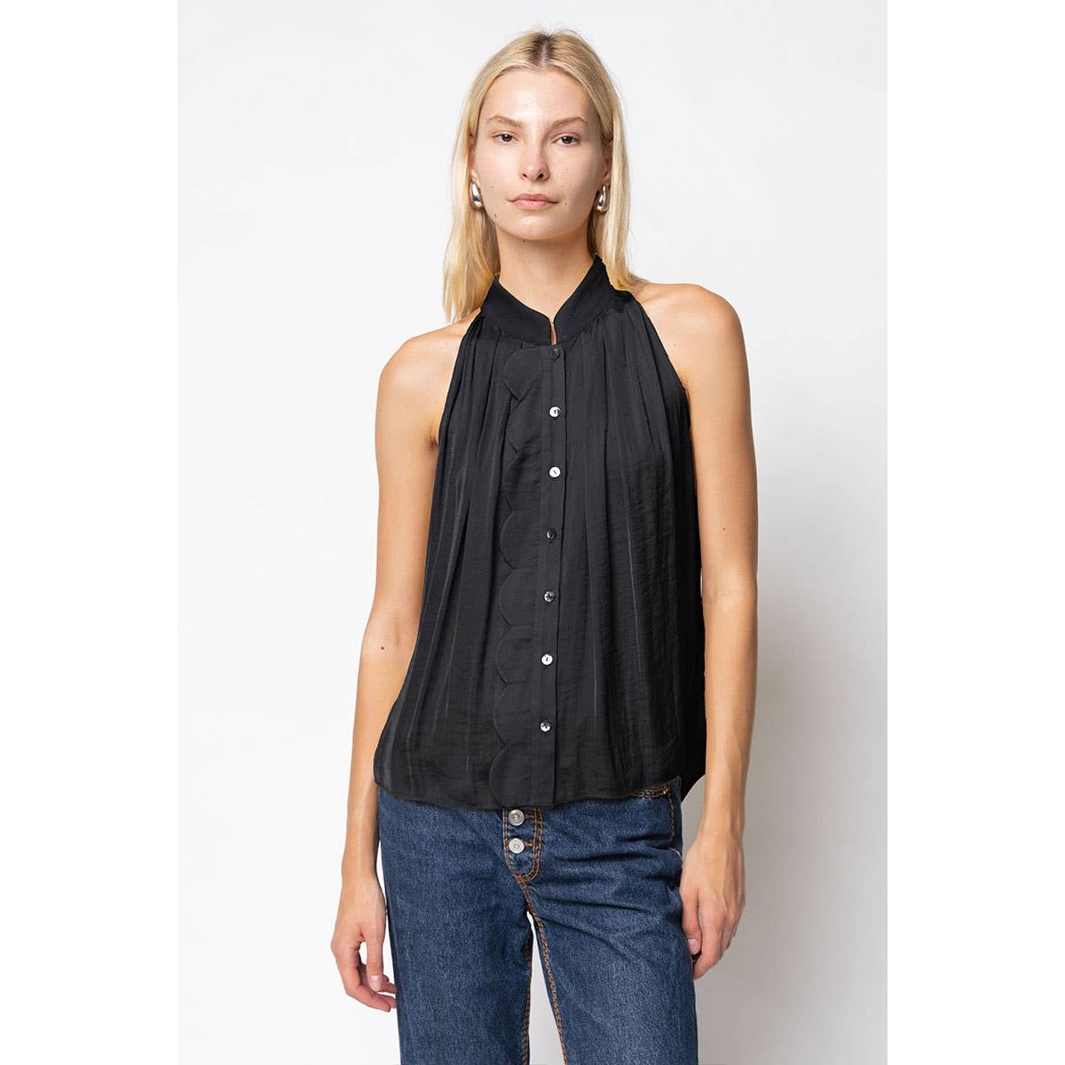 Naked Zebra - Vente Débardeur – femme - Haut sans manches boutonné à bordure festonnée4