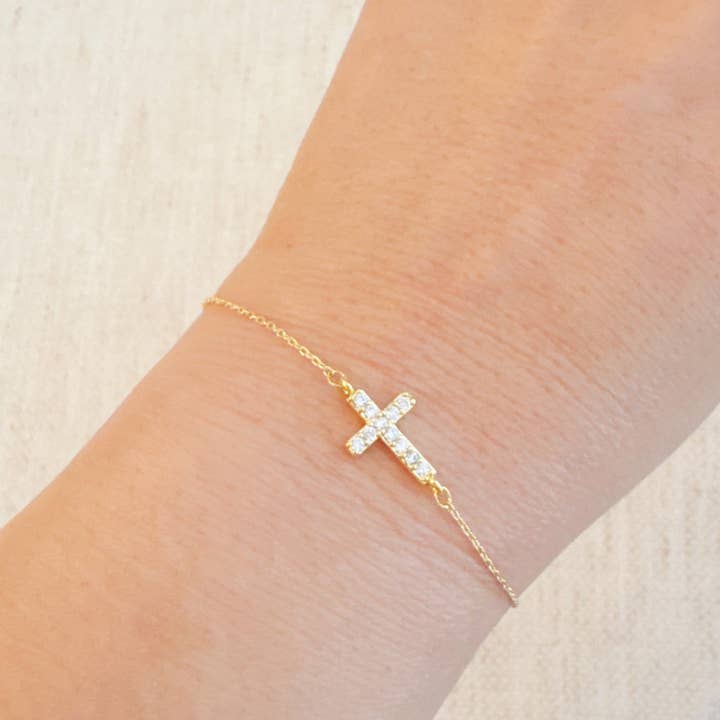 Ellison+Young - Wholesale Charm/Dangle Bracelet - Shiny Side Hanging Cross Bracelet