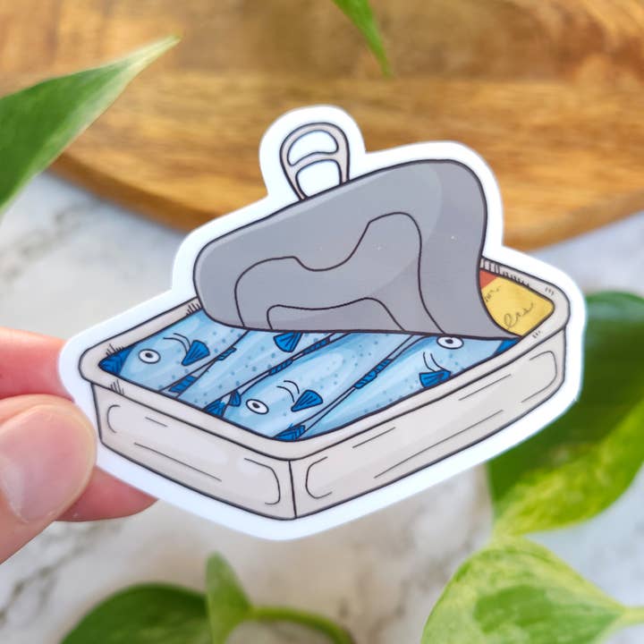 Pegatina de vinilo de lata de sardinas, 3x2.5 pulgadas para venta al por mayor de Chez Louie Designs
