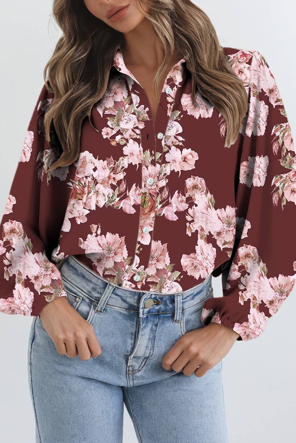 66DISCO - Wholesale Button Down Shirt - Women's - Floral Puff Sleeve Lightweight Shirt (S-XL)6