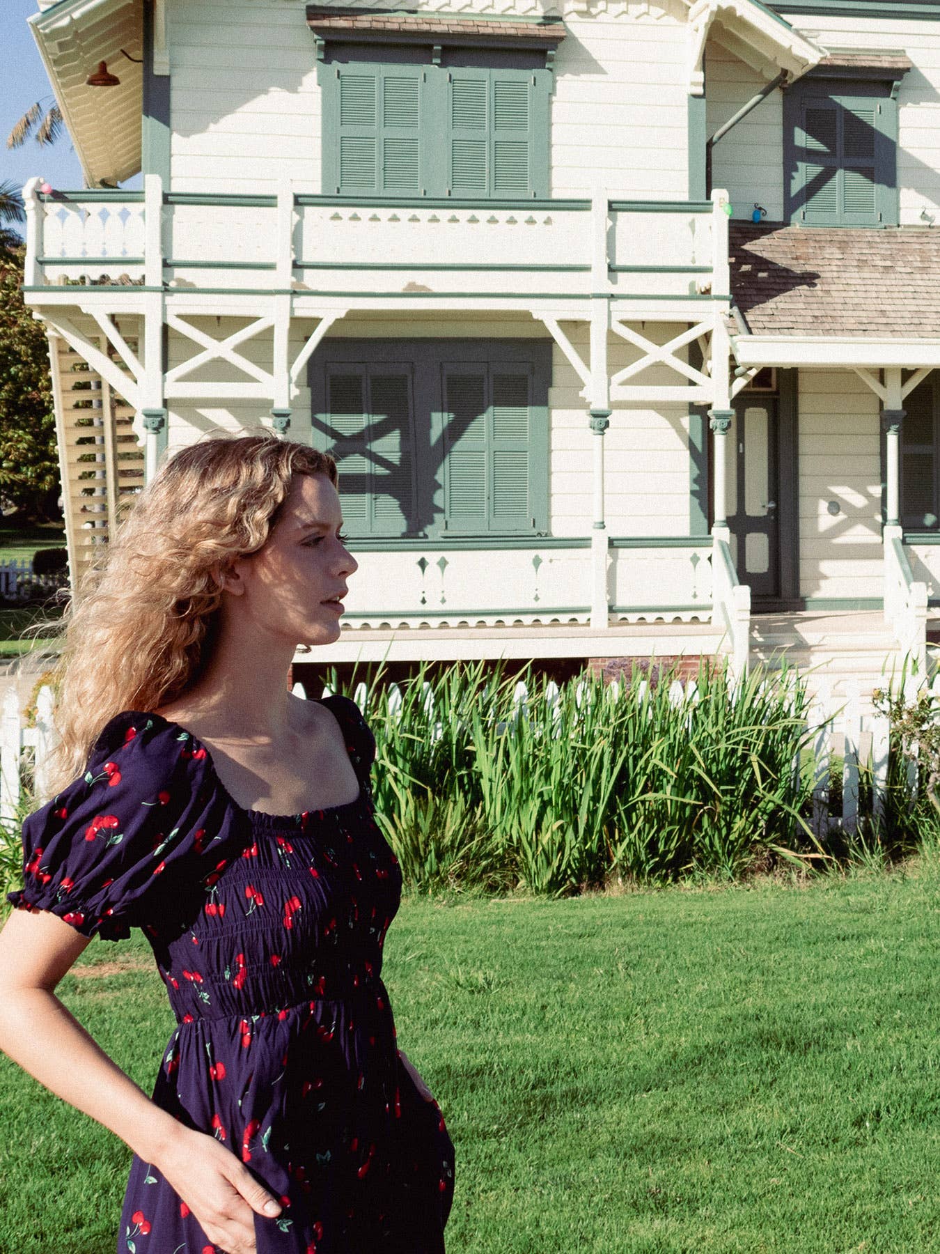 Elloh Collection - Wholesale Dress - Women's - Puff Sleeve Square Neck Cherry Print Dress with Pockets4