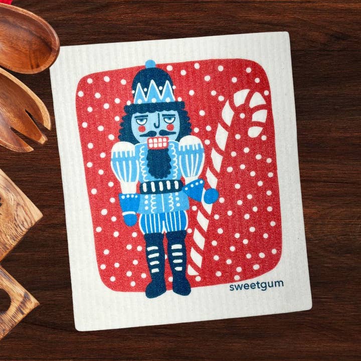 Blue Nutcracker Swedish Dishcloth (Christmas decor / gift) for wholesale by Sweetgum Home