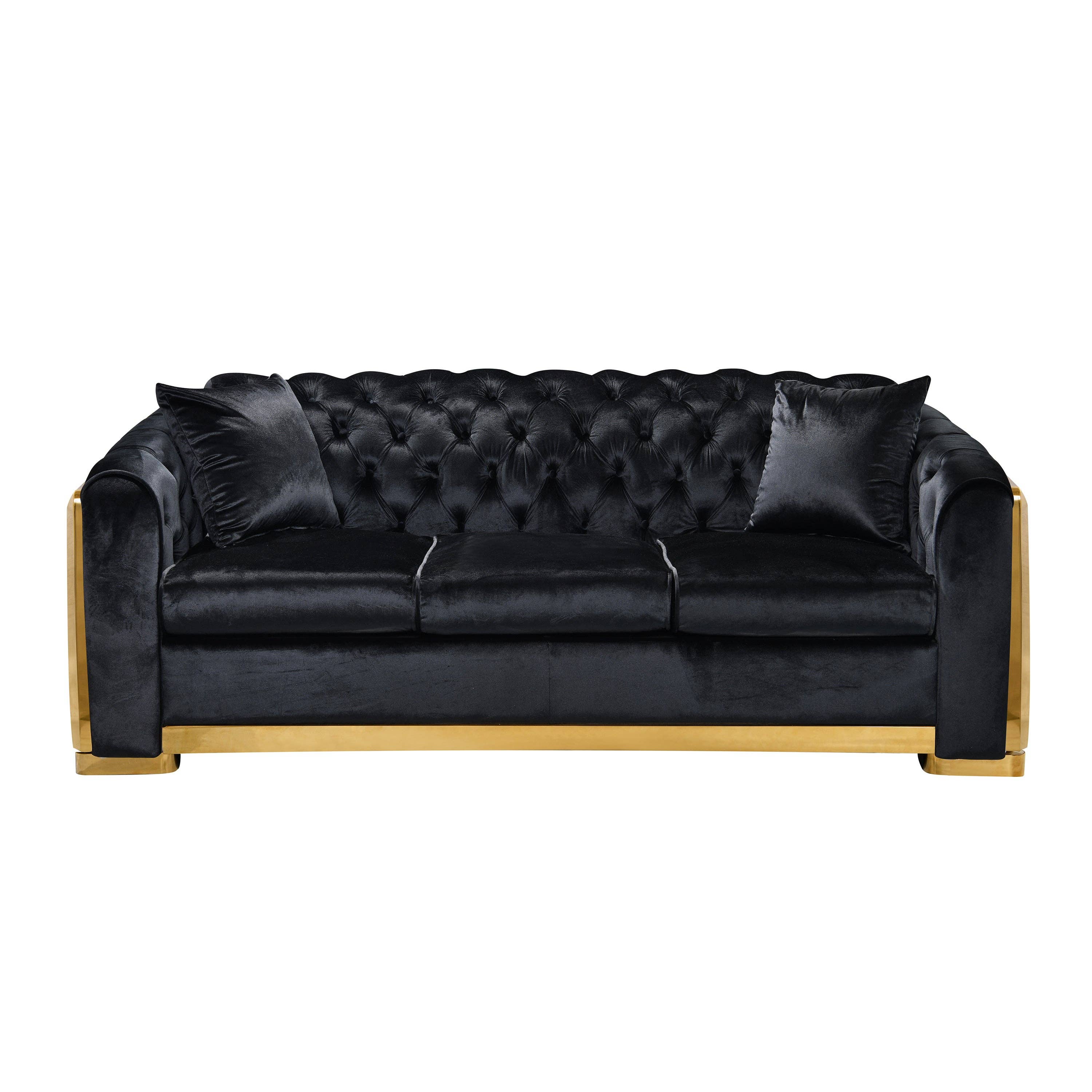 39F Inc. - Wholesale Sofa - Black Velvet Chesterfield Sofa – 84" Tufted 3-Seat2