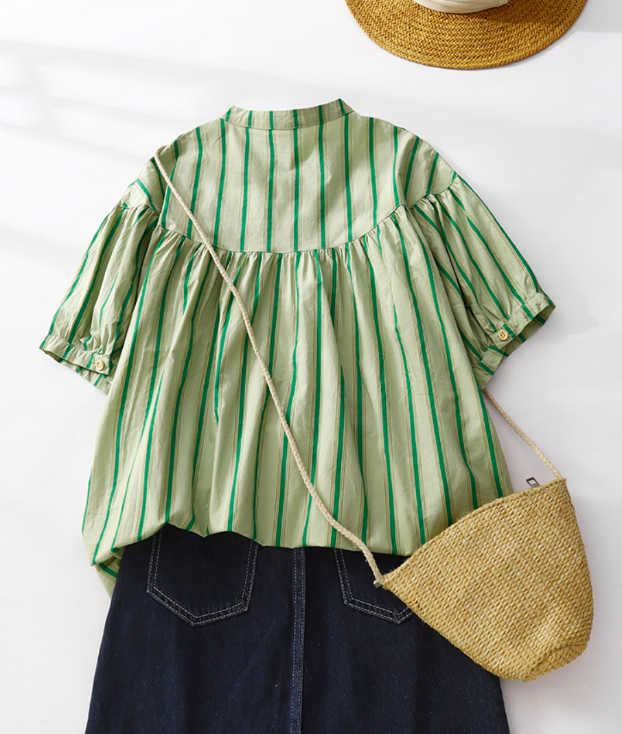 Whisper Mint – Großhandel Hemd mit Button-down-Kragen – Damen – Gestreiftes Hemd | Kurzarm-Puppenbluse für Damen | 4 Stk.2