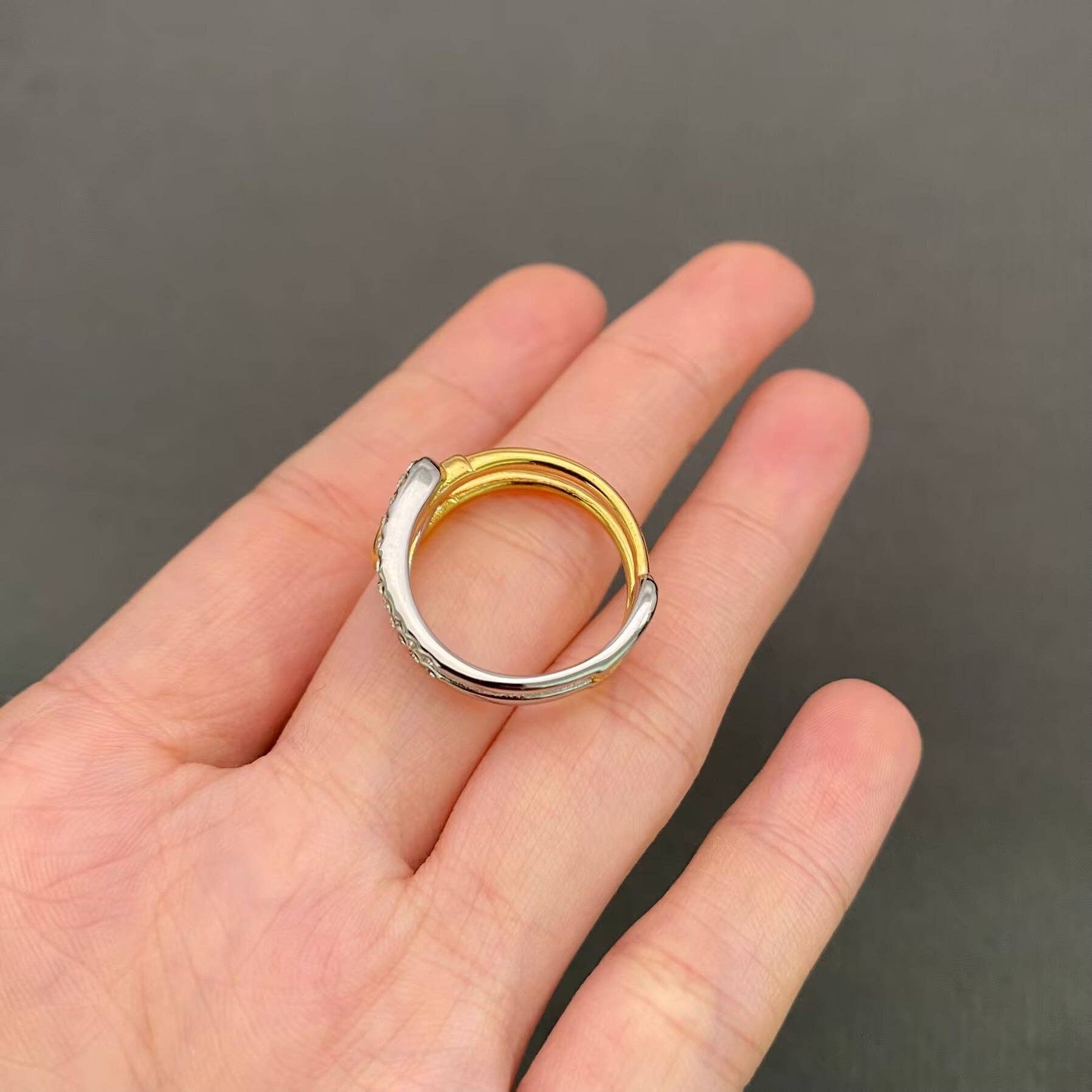 Mio Queena - Wholesale Multi-Stone Ring - Cubic Zirconia Two Tone 18K Gold Plated S.Steel Ring - FGS2