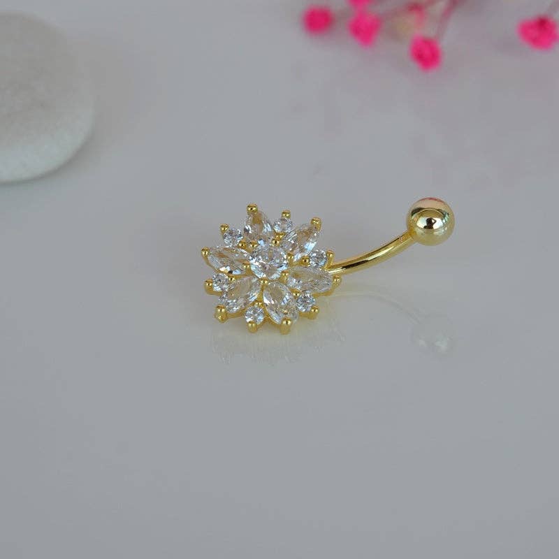 StockJWL - Wholesale Belly Ring - Lotus Flower Navel Piercing, Belly Button Ring, Belly Button Piercing, Curved Barbell, Belly Piercing, Belly Bar, Belly Ring, Purple1