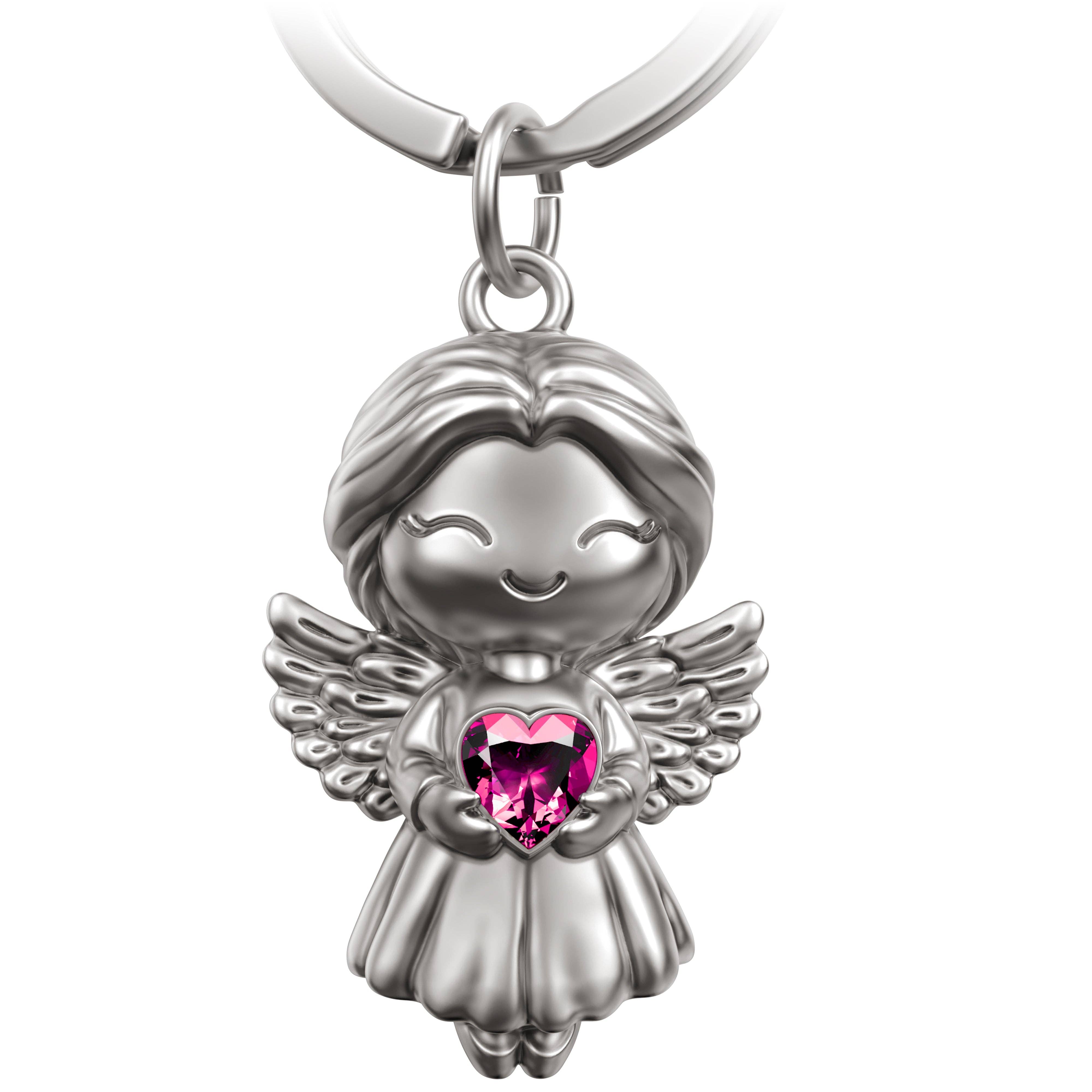 FABACH – Die Schlüsselanhänger-Schmiede - Wholesale Keychain - Women's - Guardian Angel Keychain "Lucy" with Shimmering Crystal Heart - Angel Good Luck Charm Keychain Love5