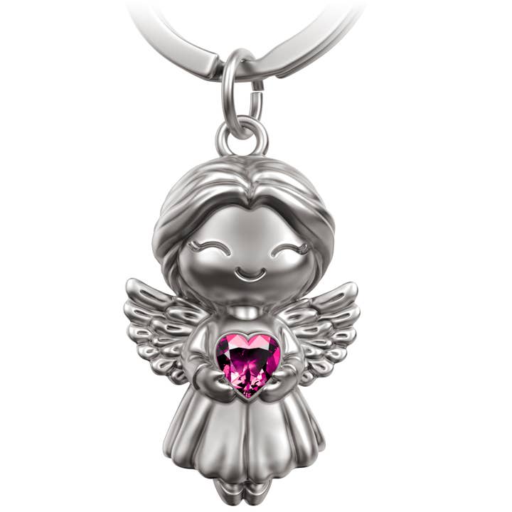 FABACH – Die Schlüsselanhänger-Schmiede - Wholesale Keychain - Women's - Guardian Angel Keychain "Lucy" with Shimmering Crystal Heart - Angel Good Luck Charm Keychain Love5