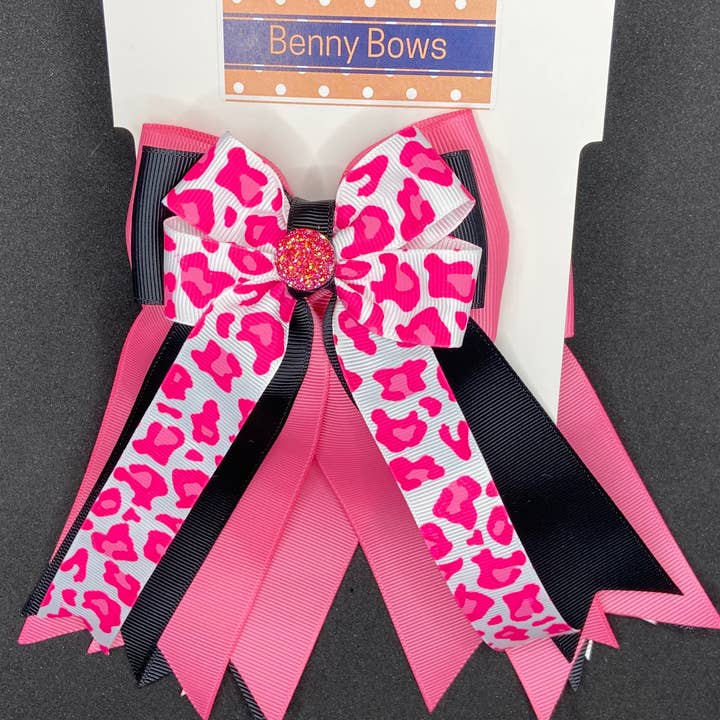 Benny Bows - Wholesale Hair Bow - Kids - Horse Show Bows - Pink White Cheetah Leopard on Black1