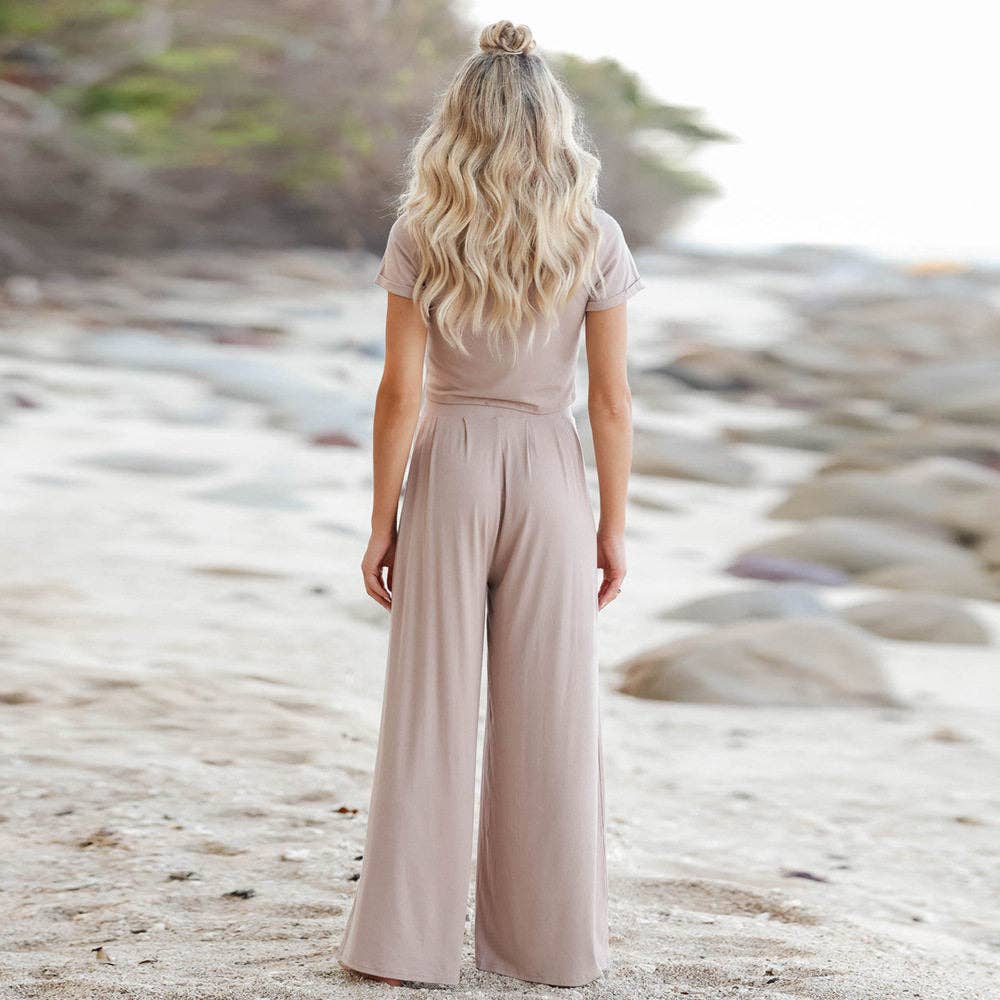 FurDecoration - Wholesale Top & Pant Set (NOT Loungewear) - Women's - Solid Short Sleeve Two-Piece Suit6