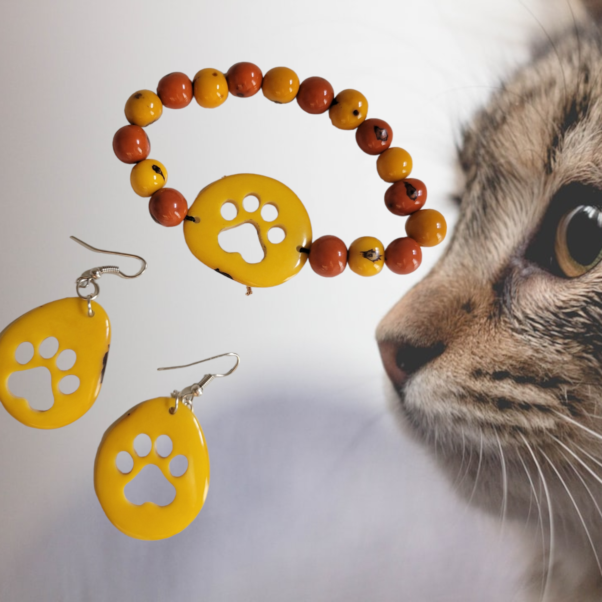 Organic jewelry by Allie - Wholesale Dangle Earrings - Paw print tagua nut earrings gift for pet parents11