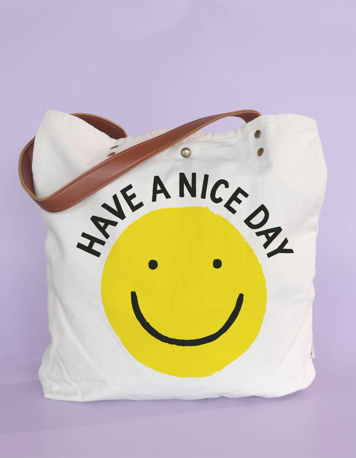 Idlewild Co. - Wholesale Tote Bag - Women's - Smiley Canvas Tote Bag with Vegan Leather Handles