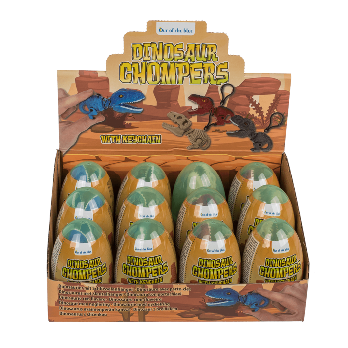 Out of the blue KG - Vente Porte-clés – enfant - Chompers dinosaure avec porte-clés, 4 couleurs assorties, œuf en plastique1