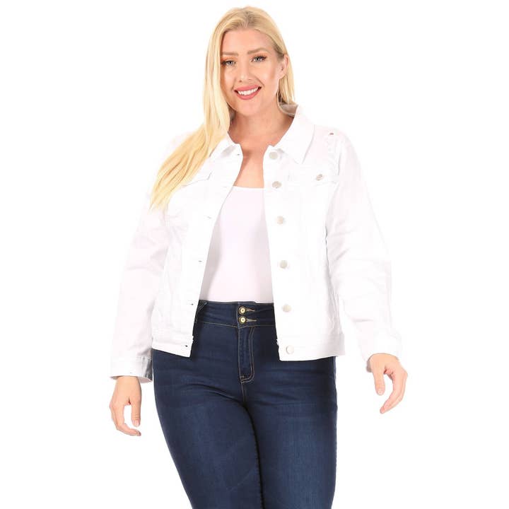 Plus Worn-in Denim Jacket with Front Buttons for wholesale by Esmeray Clothing