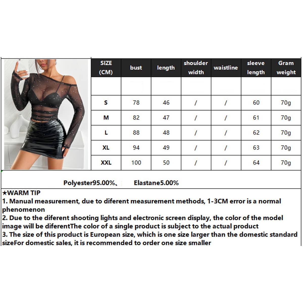 BLACK Sequined mesh fabric asymmetrical collar T-shirt for wholesale on Faire5