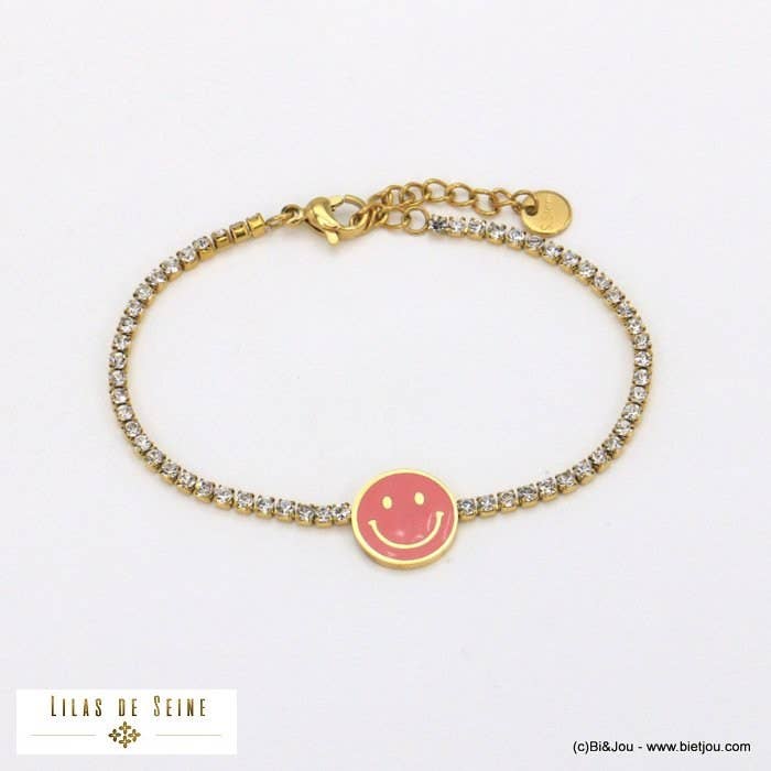 Lilas de Seine – wholesale Berlockarmband – Armband i rostfritt stål med smiley i emalj och strass för kvinnor 02215533