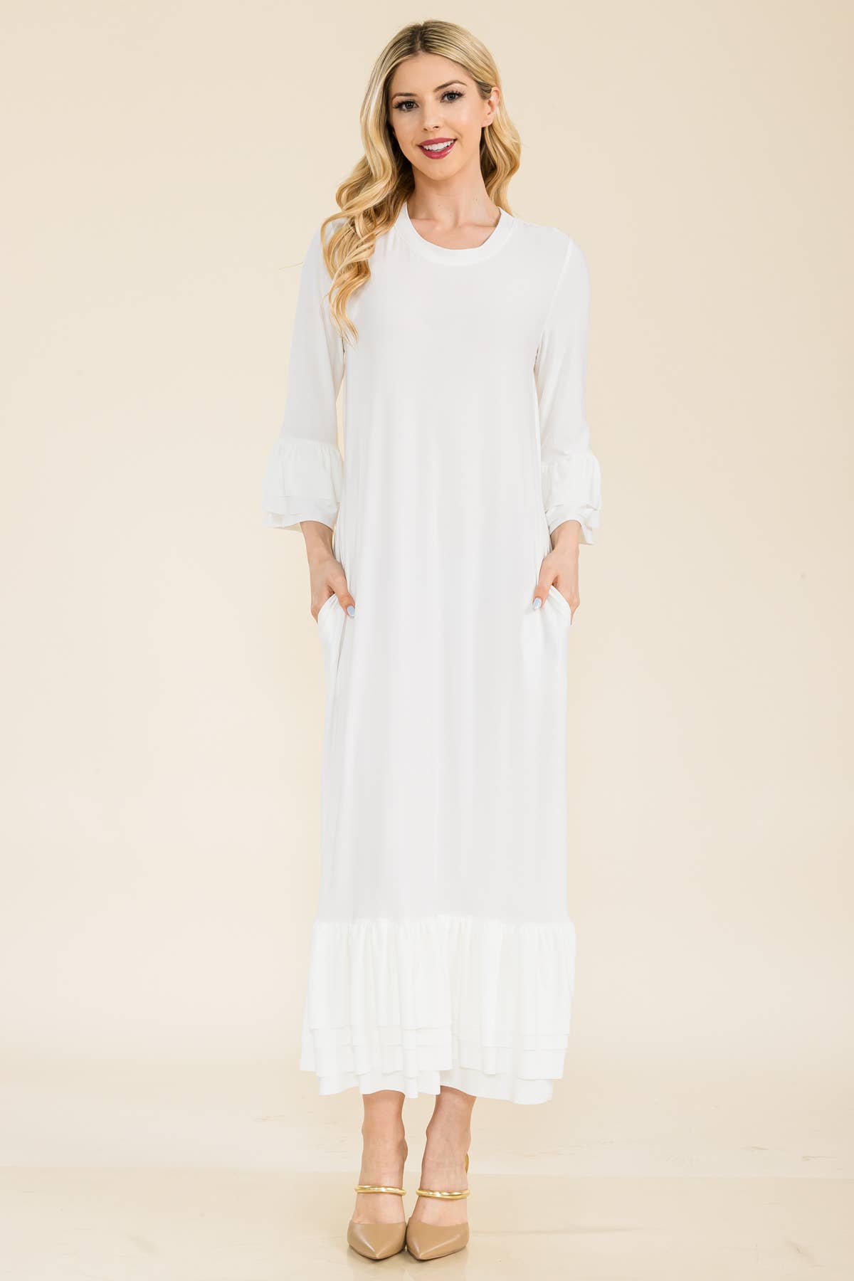 Celeste Clothing – Vestido - Mulher por atacado – VESTIDO MODESTO TAMANHO PLUS COM MANGAS DE SINO EM CAMADAS -CD4389817