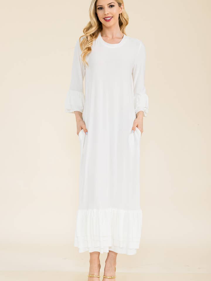 Celeste Clothing – Vestido - Mulher por atacado – VESTIDO MODESTO TAMANHO PLUS COM MANGAS DE SINO EM CAMADAS -CD4389817