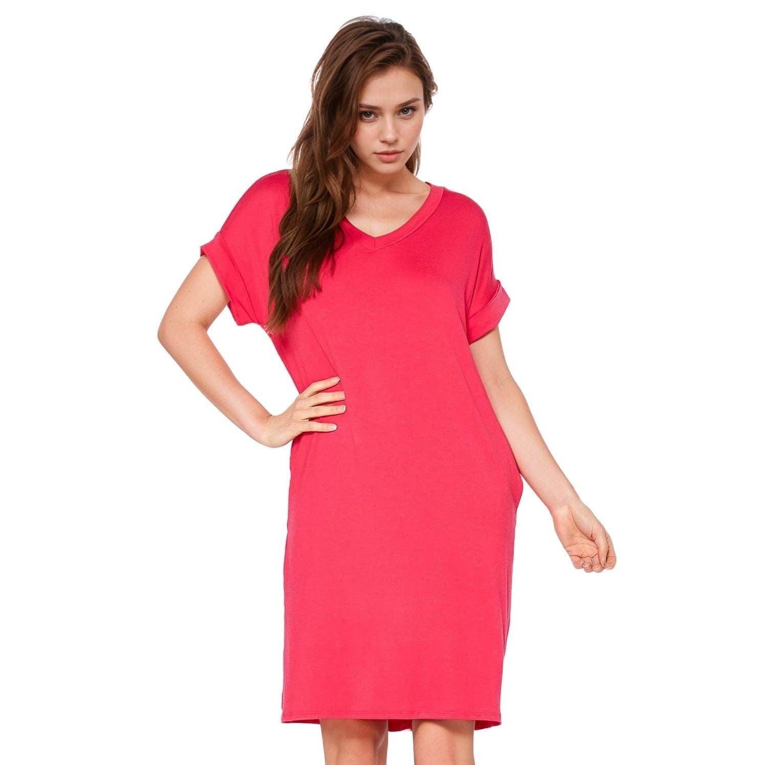 Robin K - Wholesale Dress - Women's - Women's Bellatrix V- Neck T-shirt Dress With Pocket14