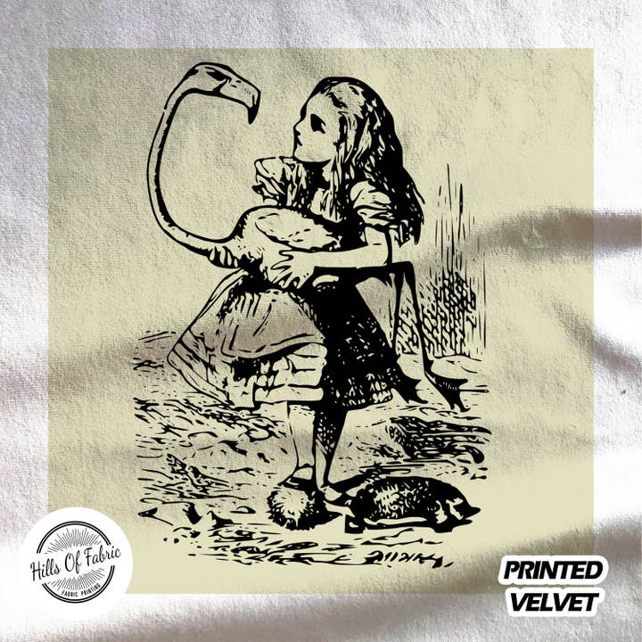 Hills Of Fabric - Wholesale Fabric - Alice in Wonderland Flamingo Printed Fabric Panel