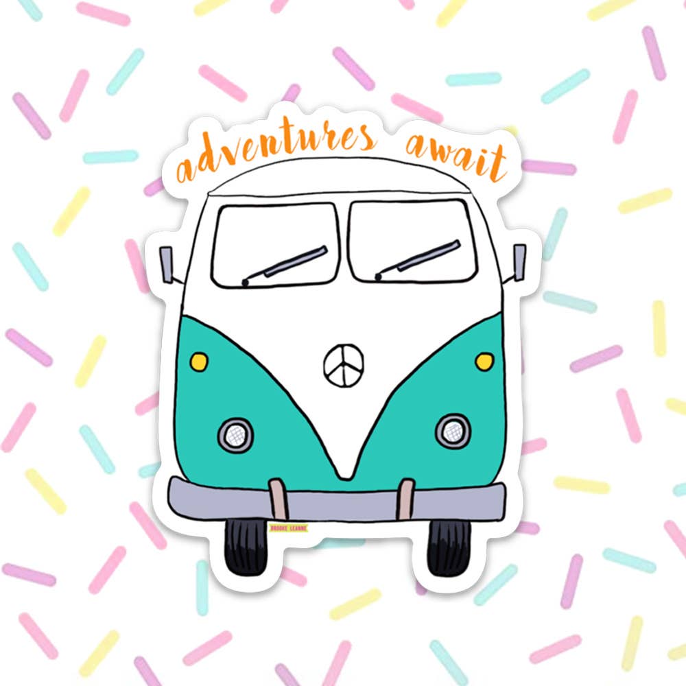 Brooke LeAnne - Wholesale Sticker - Adventures Await Bus Teal Vinyl Sticker