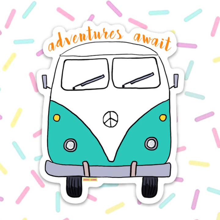 Brooke LeAnne - Wholesale Sticker - Adventures Await Bus Teal Vinyl Sticker0