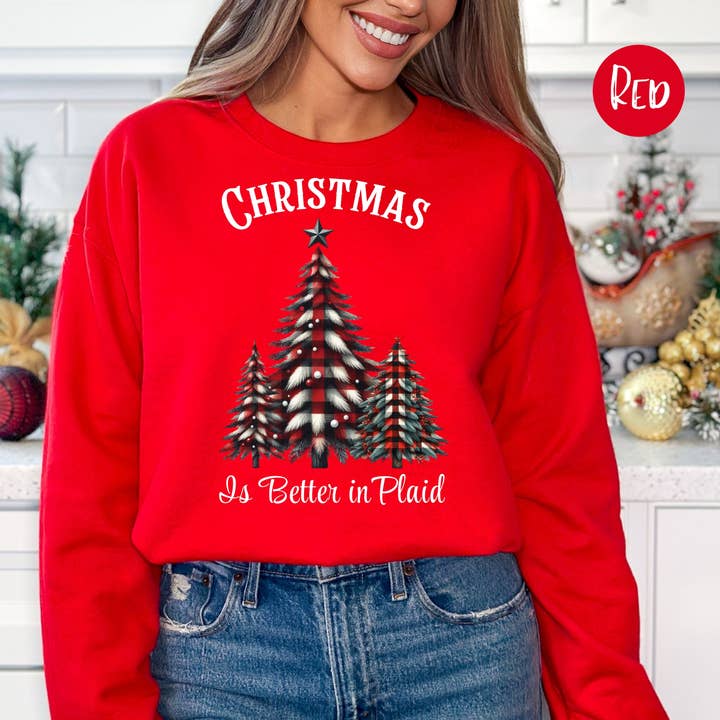 Julen är bättre i rutigt julfesttröja för wholesale av CindyL Boutique