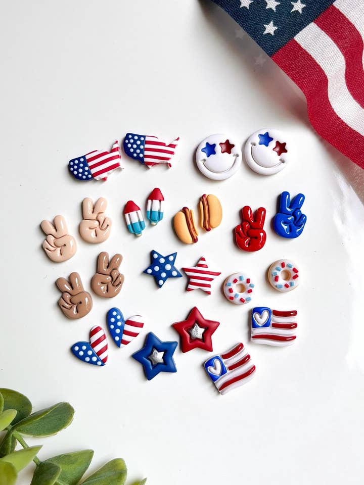 Independence Day Patriotic Stud Earring Set for wholesale by WanderingCalicoClay