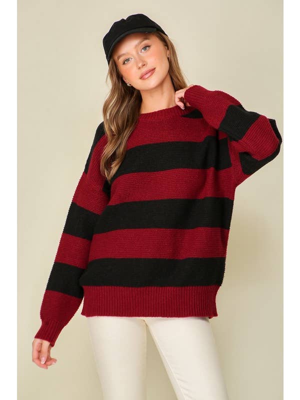 Vanilla Monkey - Wholesale Knit Sweater - Women's - Game Day Stripe Sweater