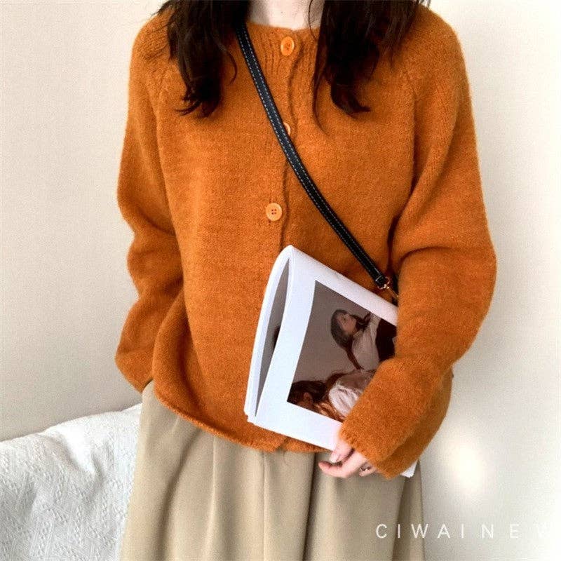 FurDecoration - Wholesale Cardigan - Women's - Loose Fit Round Neck Soft Knit Cardigan Sweater2