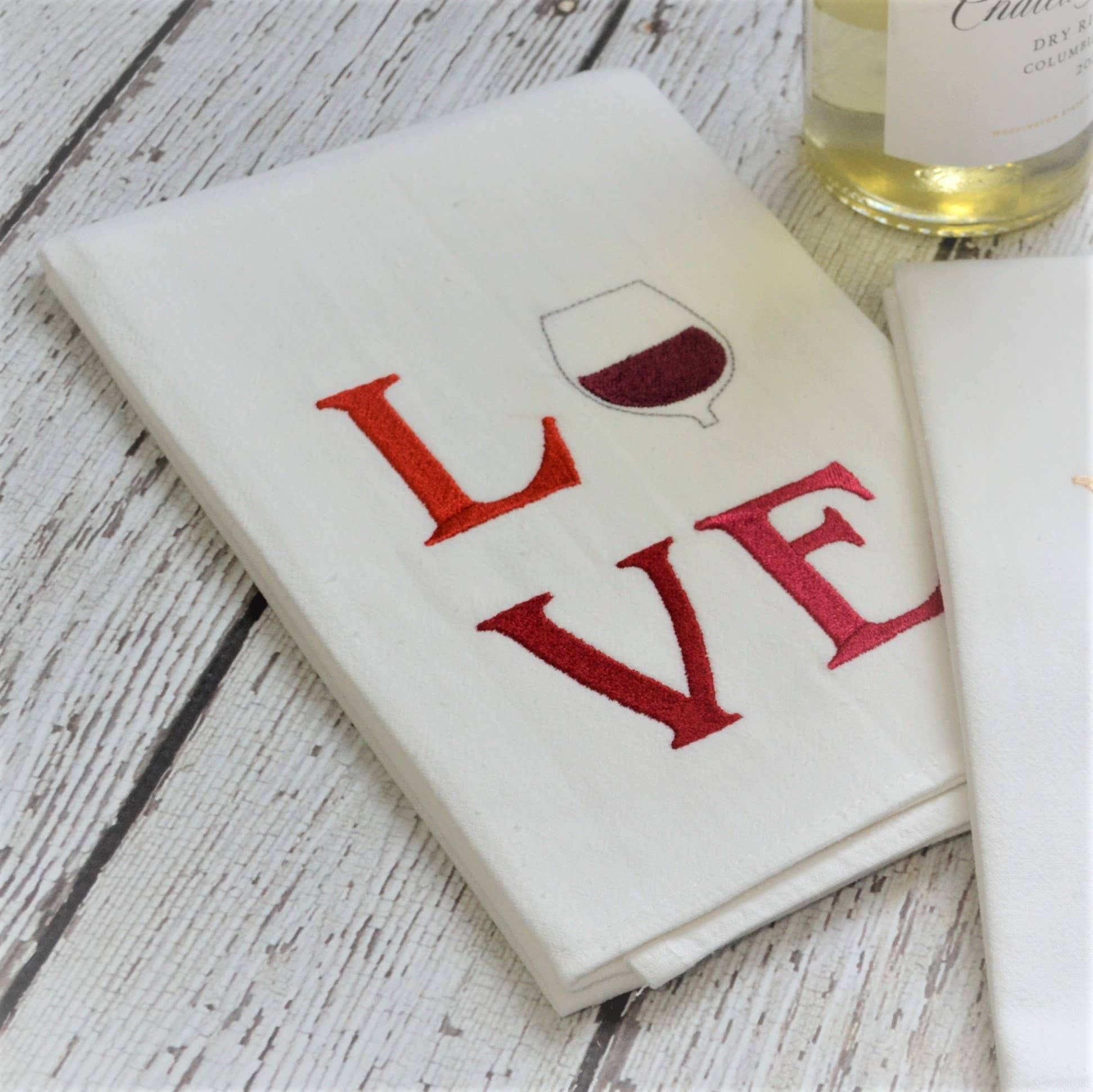 SewMuchMoreStore - Wholesale Tea Towel - Wine LOVE Tea Towel - Embroidered Floursack Towel4