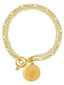 J-18K GOLD PLATED STAINLESS STEEL "COIN" BRACELET 7' for wholesale by Trendi Lady