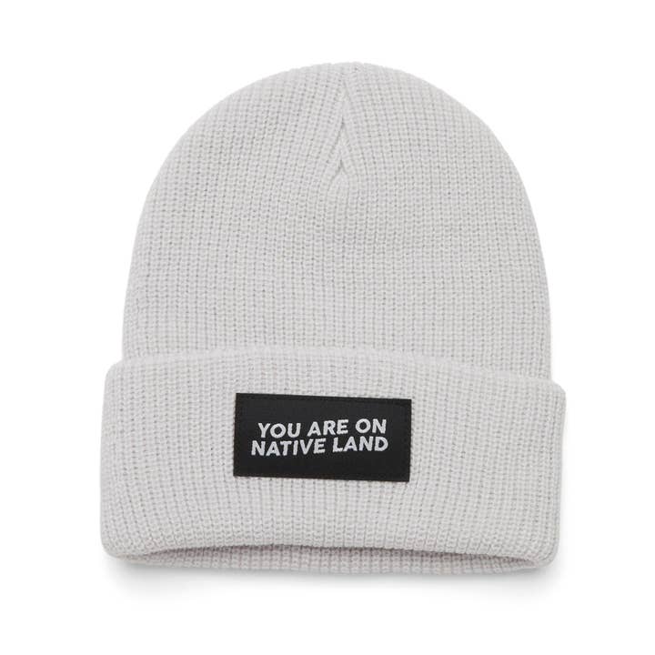 Urban Native Era - Wholesale Beanie - Unisex - 'YOU ARE ON NATIVE LAND' RIBBED BEANIE - GREY