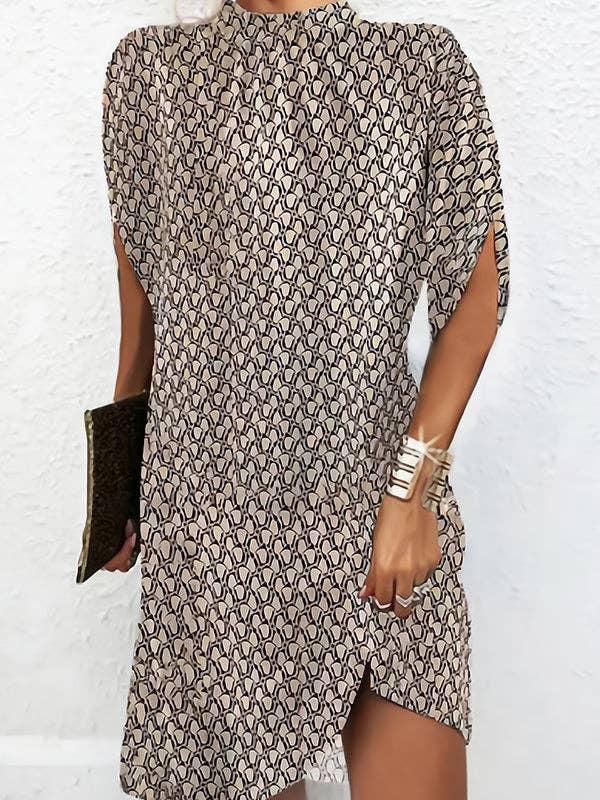 Sheer Trend - Wholesale Dress - Women's - Batwing Sleeves Loose Pleated Printed Round-Neck Mini Dresses2