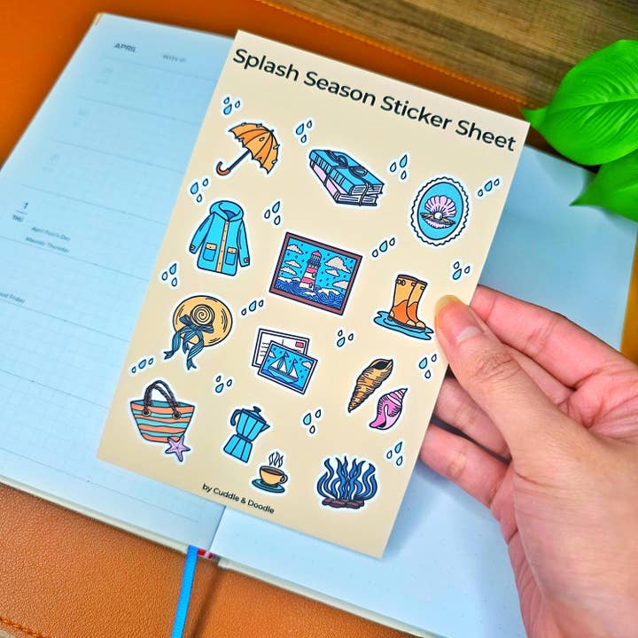 Coastal Rainy Day Nautical Vinyl Sticker Sheet for wholesale by Cuddle & Doodle