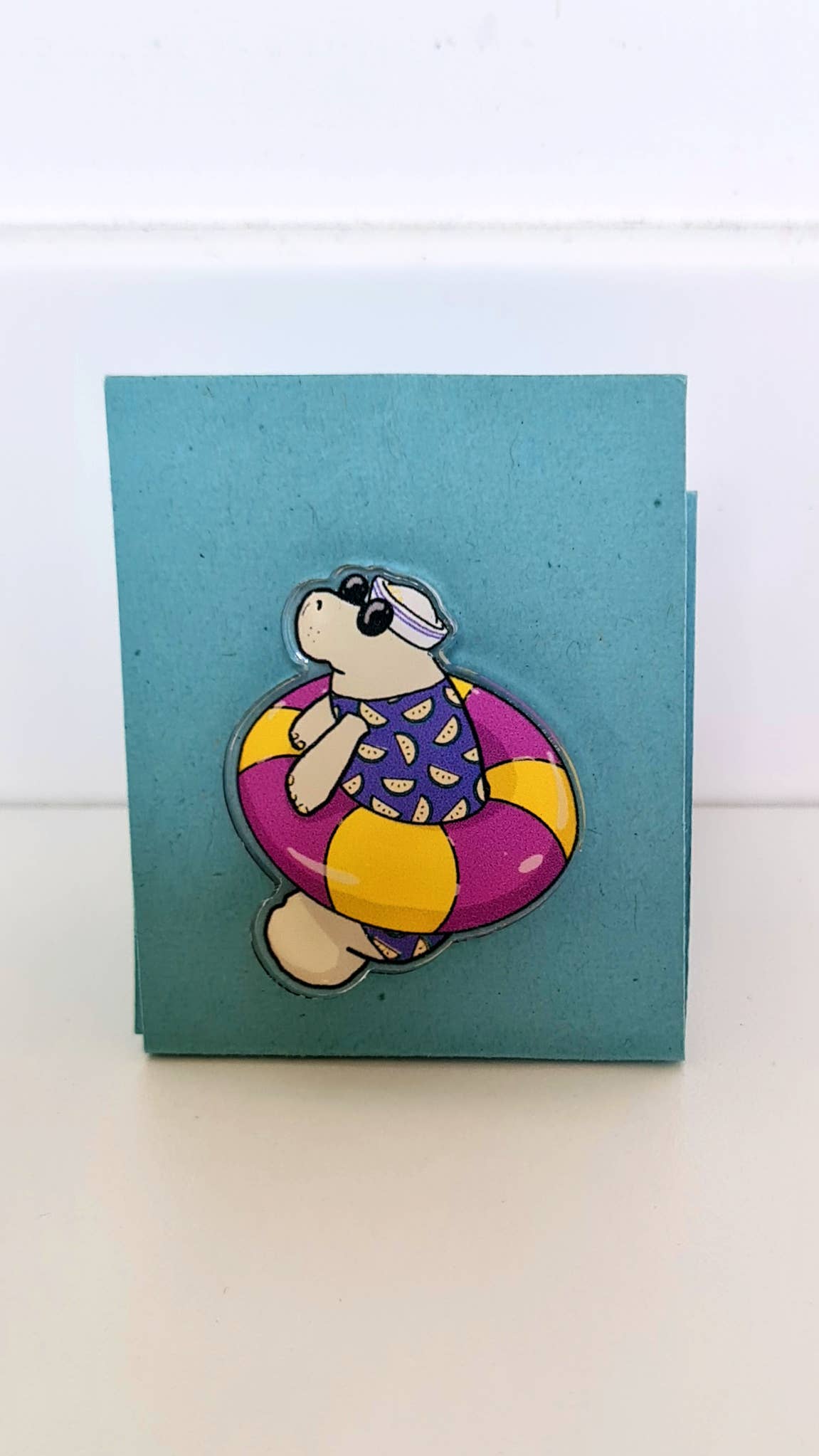 Tostoini - Wholesale Brooch - Summer manatee with floater and swimsuit acrylic pin3