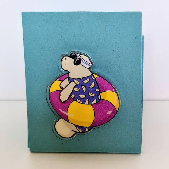 Tostoini - Wholesale Brooch - Summer manatee with floater and swimsuit acrylic pin3