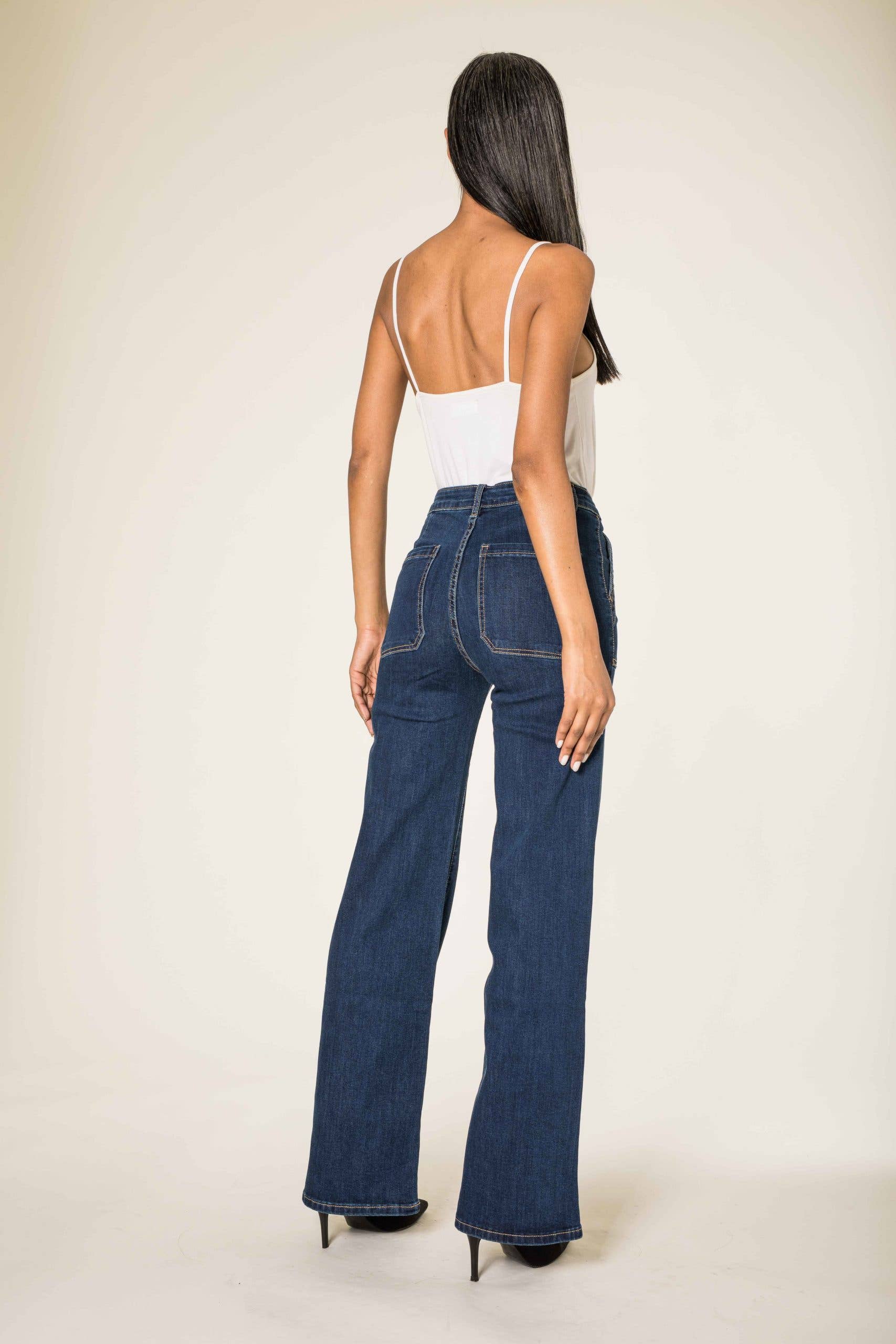 Nina Carter - Vendita all'ingrosso Jeans - Donna - Jeans svasati elasticizzati a vita alta larghi P1233