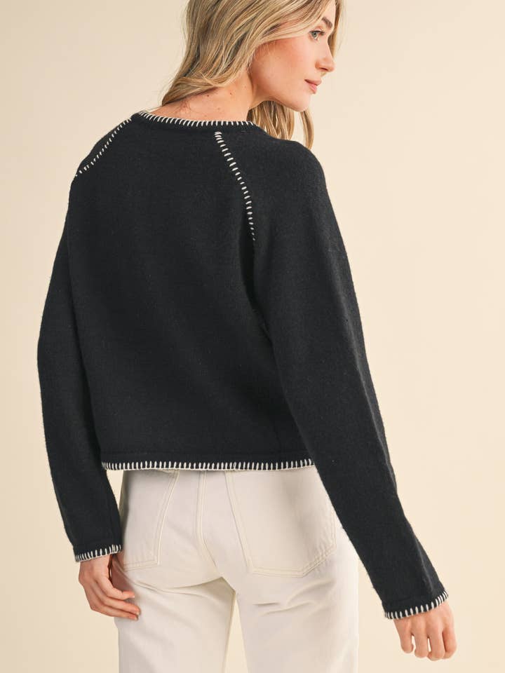 &MERCI - Wholesale Cardigan - Women's - CONTRAST BLANKET STITCH SWEATER CARDIGAN MSW111966