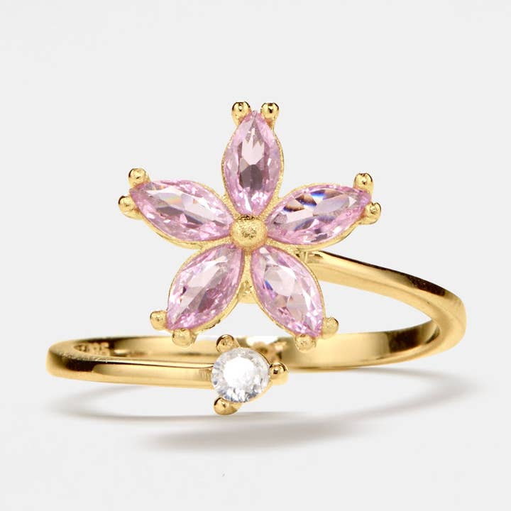 Pink Flower Fidget Spinner Ring in 925 Sterling Silver for wholesale by Perimade & Co. LLC