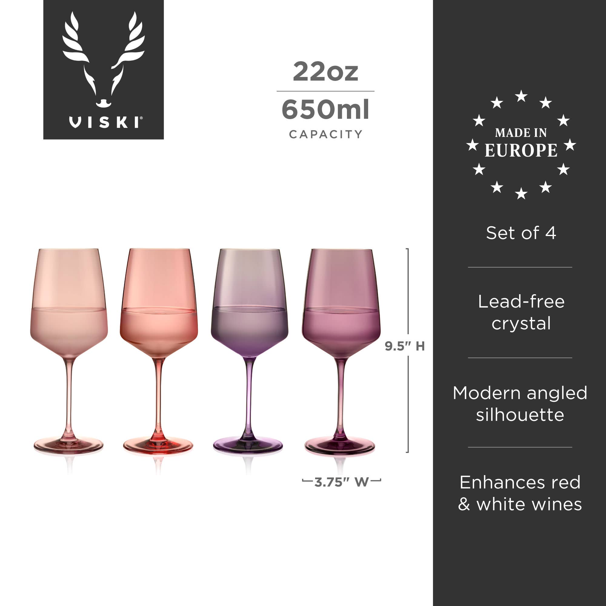 Viski - Wholesale Wine Glass - Reserve Nouveau Crystal Wine Glasses in Moonrise Set of 46