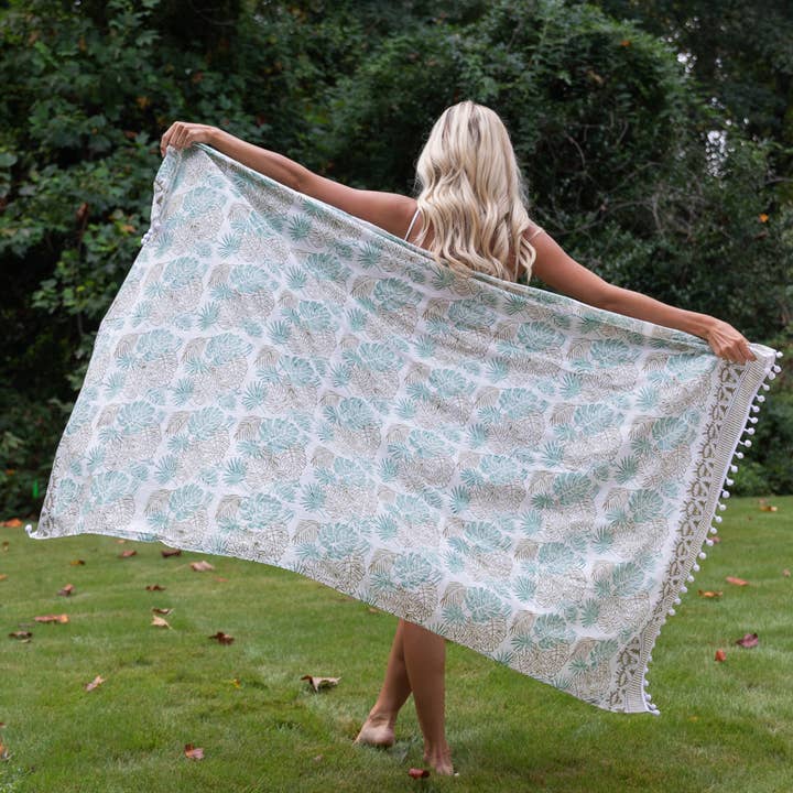 Handcrafted Cotton Sarong - Tropical Green Palm for wholesale by Anju Jewelry