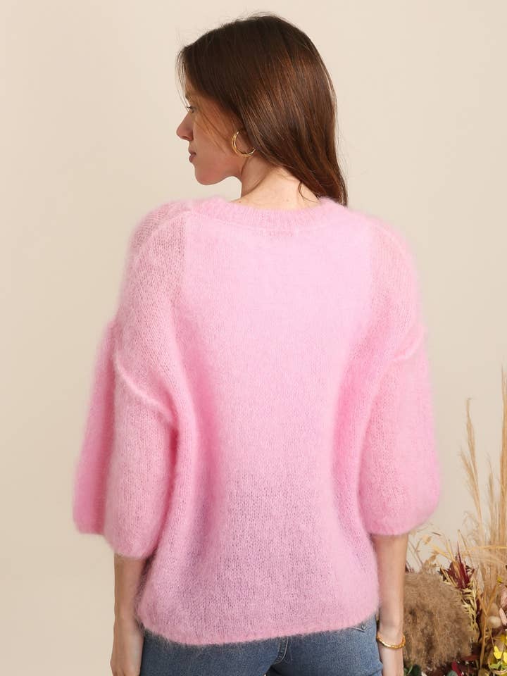 NAÏS PARIS - Vente Pull en maille – femme - PULL COL ROND MANCHES COURTES EN 80% KID MOHAIR