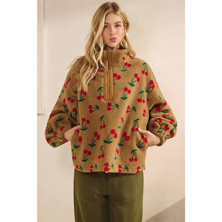 Jersey con cremallera hasta el cuarto de impresión de cerezas para venta al por mayor de Veveret